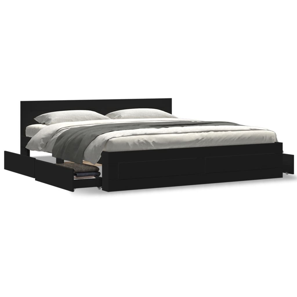 Bed frame with headboard without mattress black 180x200 cm