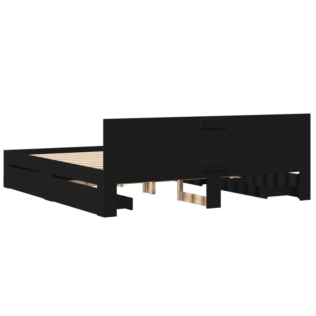 Bed frame with headboard without mattress black 180x200 cm