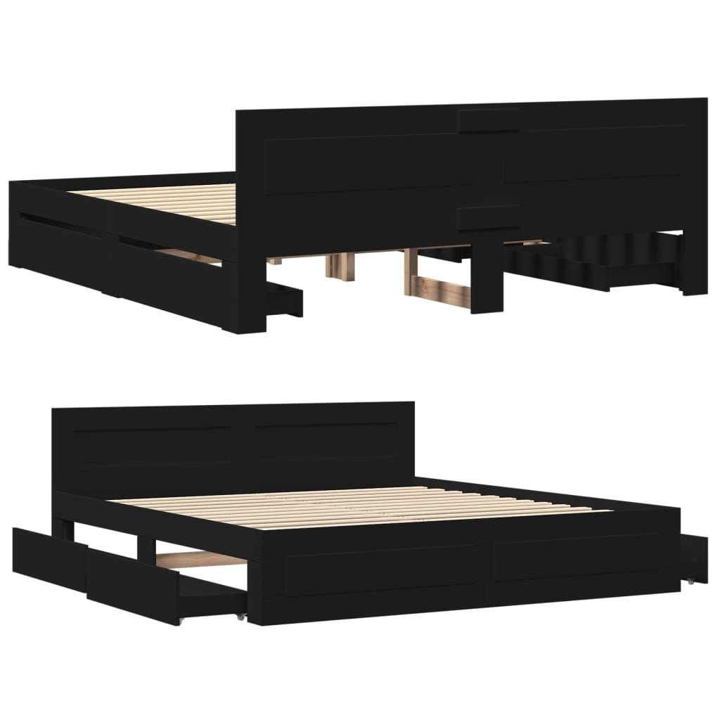 Bed frame with headboard without mattress black 180x200 cm