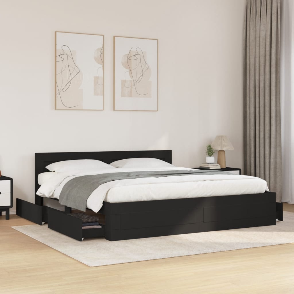 Bed frame with headboard without mattress black 180x200 cm