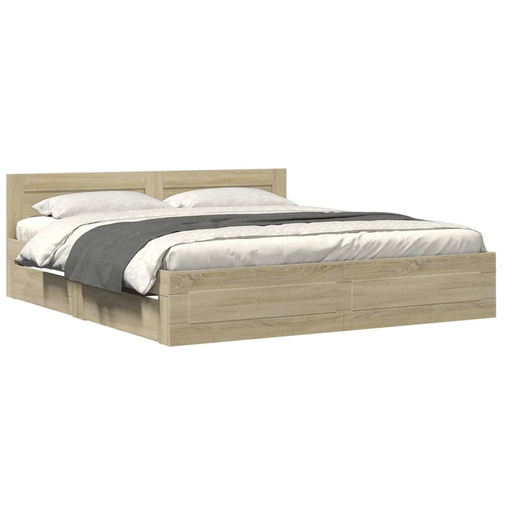 Bed frame with headboard Sonoma oak 180x200 cm wood material