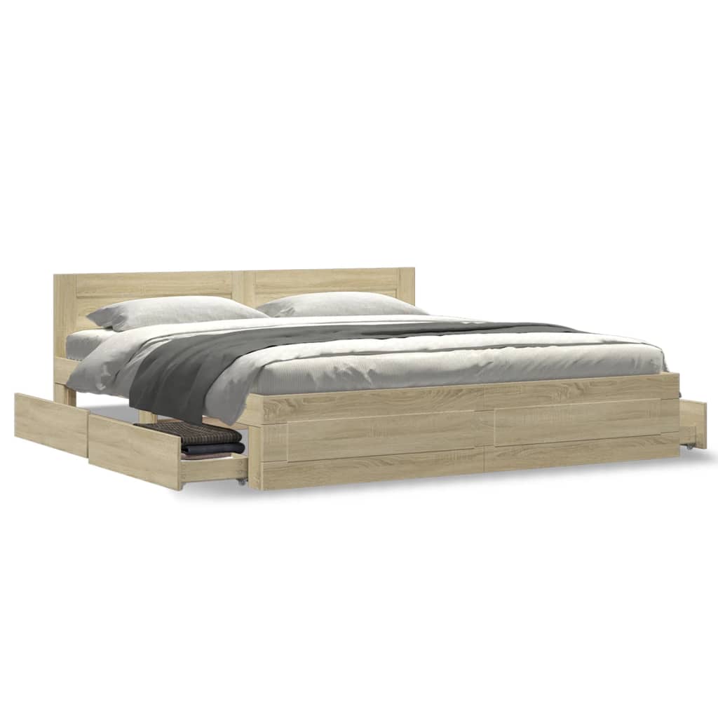 Bed frame with headboard Sonoma oak 180x200 cm wood material