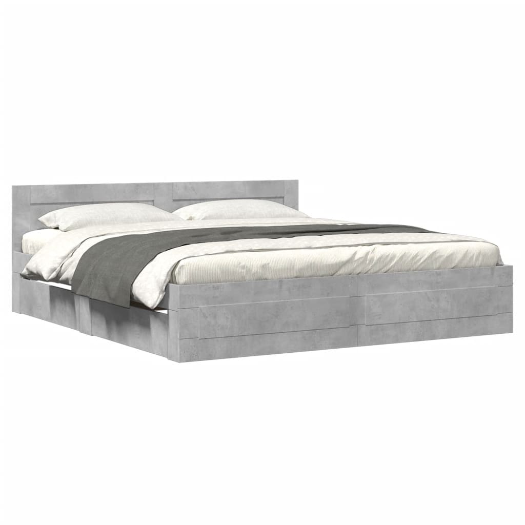 Bed frame with headboard concrete grey 180x200 cm wood material