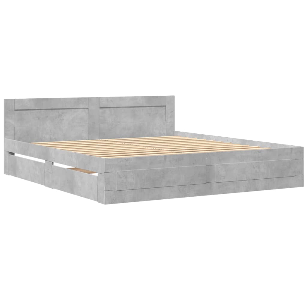 Bed frame with headboard concrete grey 180x200 cm wood material