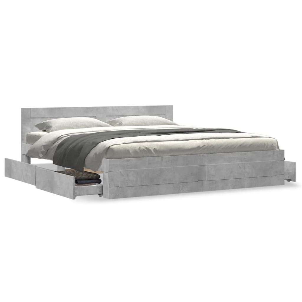 Bed frame with headboard concrete grey 180x200 cm wood material