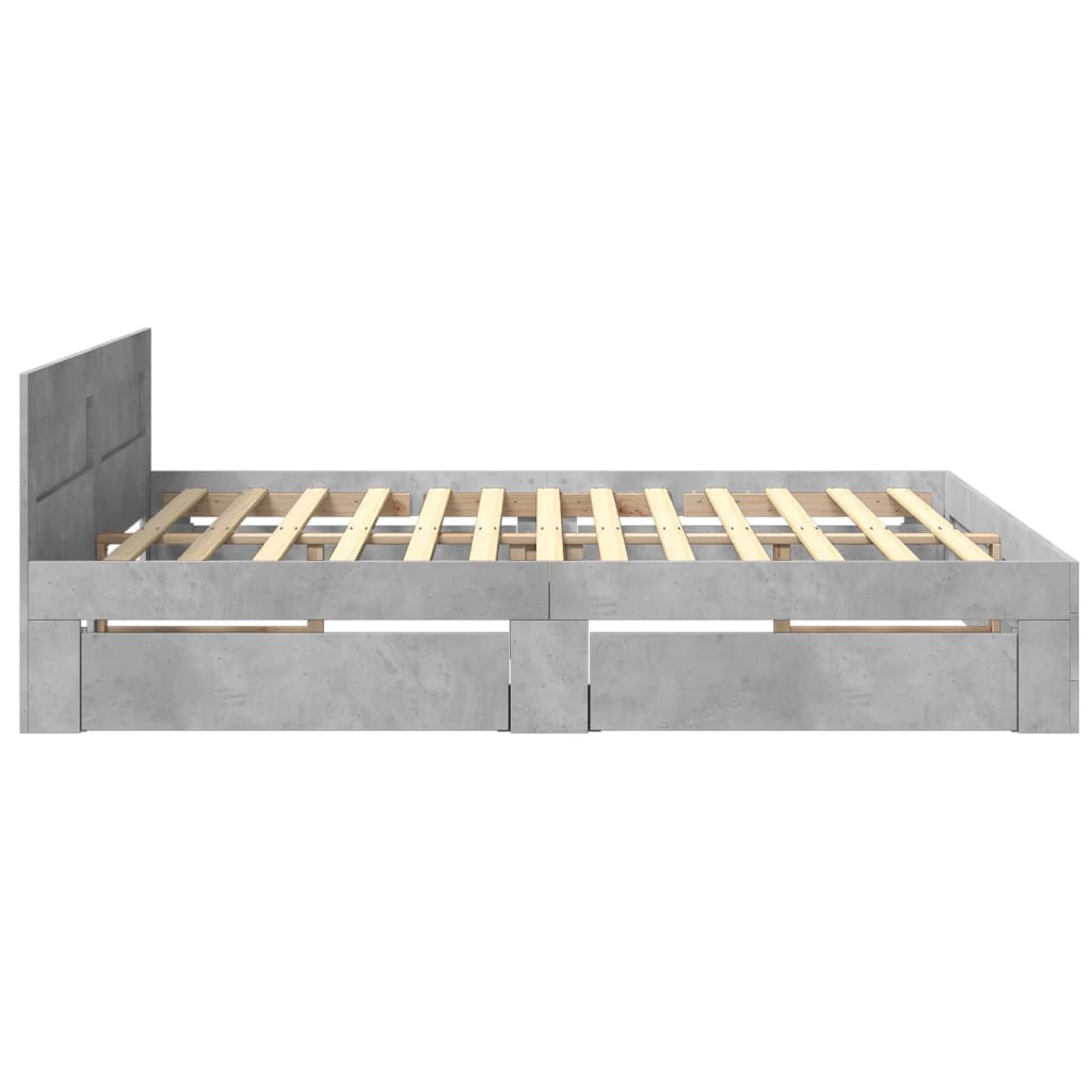 Bed frame with headboard concrete grey 180x200 cm wood material