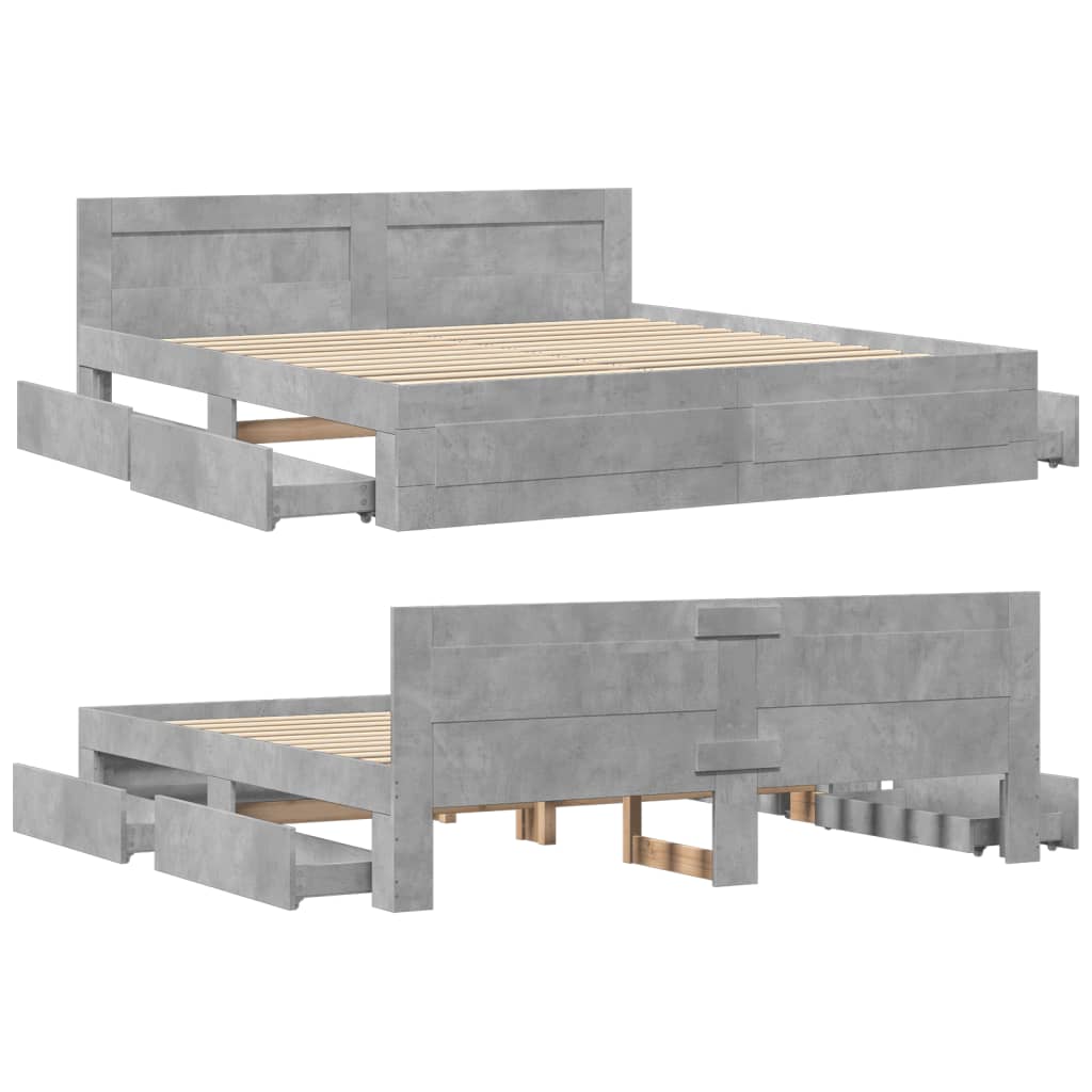 Bed frame with headboard concrete grey 180x200 cm wood material