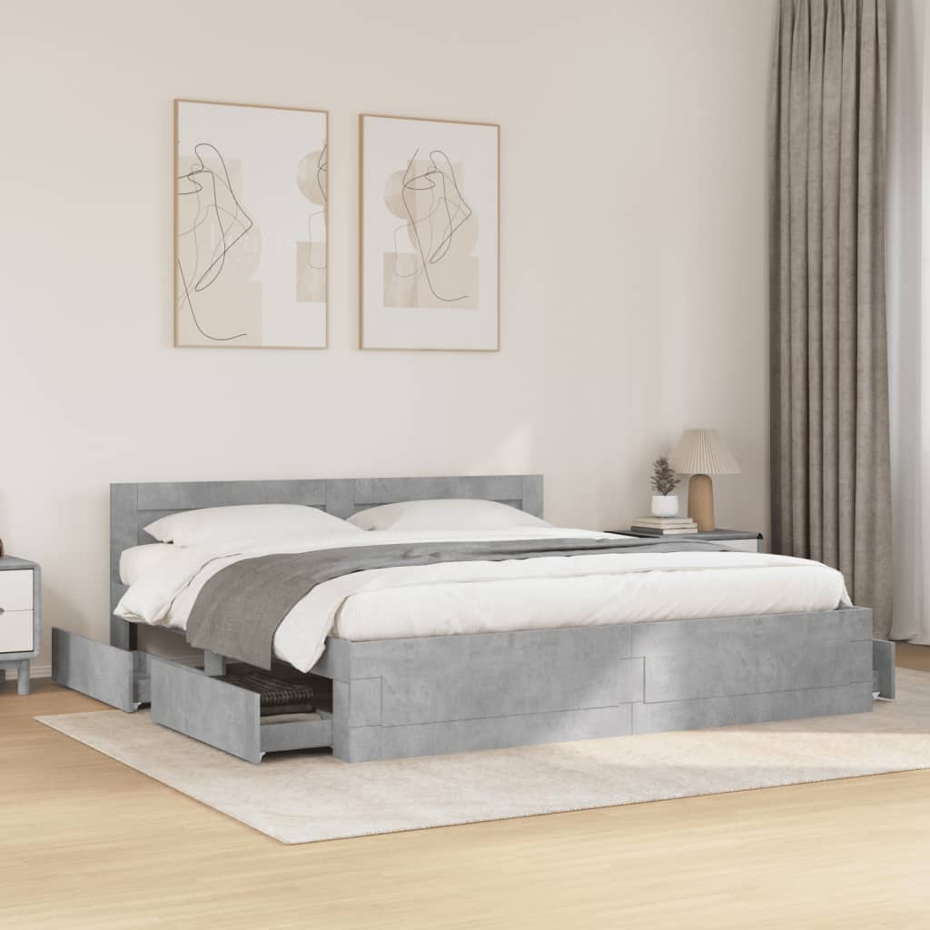 Bed frame with headboard concrete grey 180x200 cm wood material