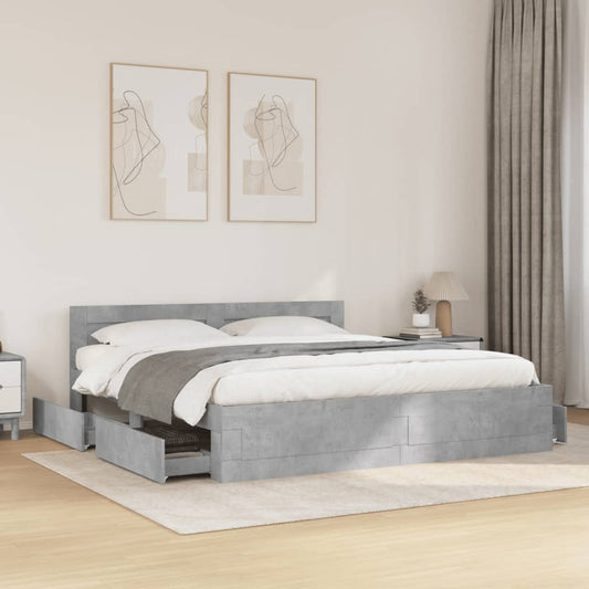Bed frame with headboard concrete grey 180x200 cm wood material