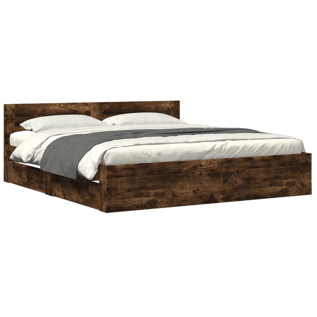 Bed frame with headboard smoked oak 180x200 cm wood material