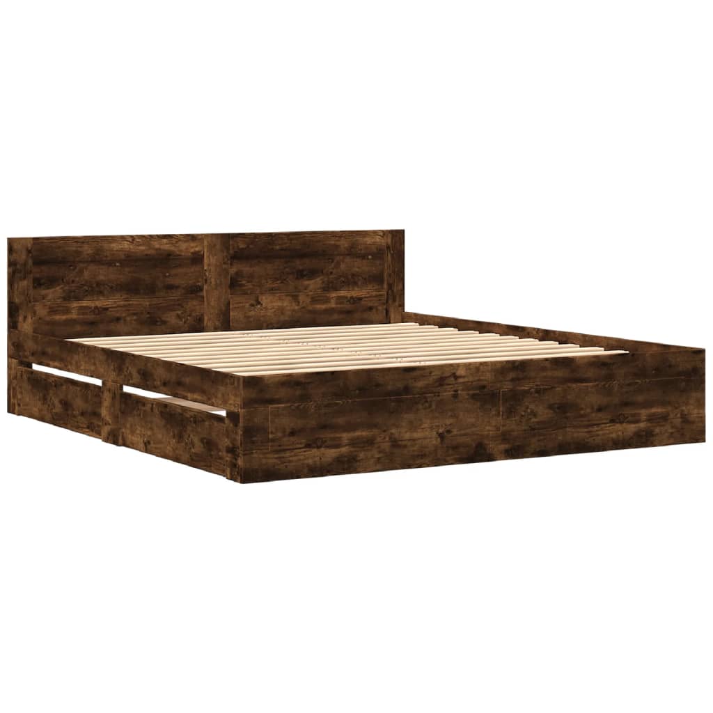 Bed frame with headboard smoked oak 180x200 cm wood material