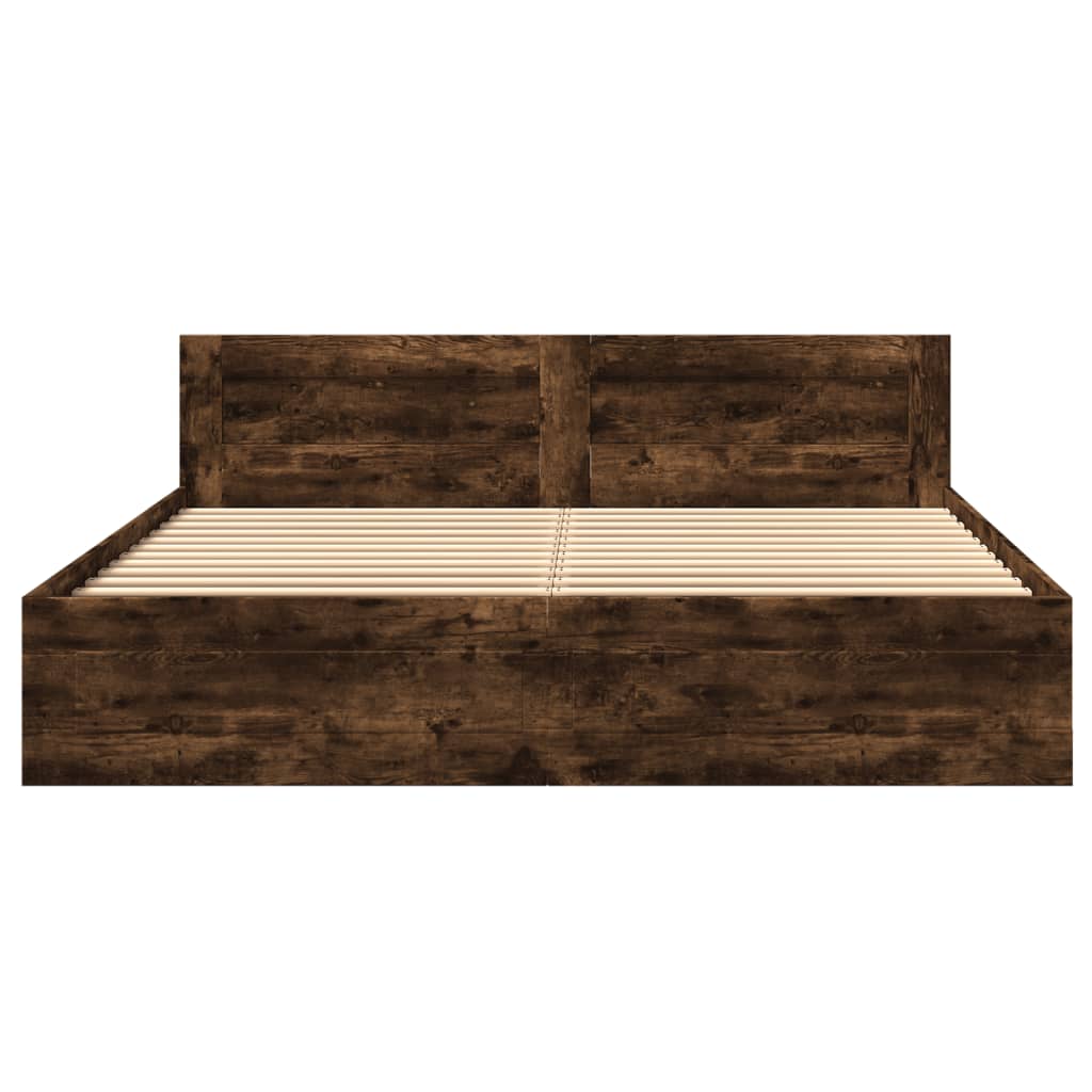 Bed frame with headboard smoked oak 180x200 cm wood material