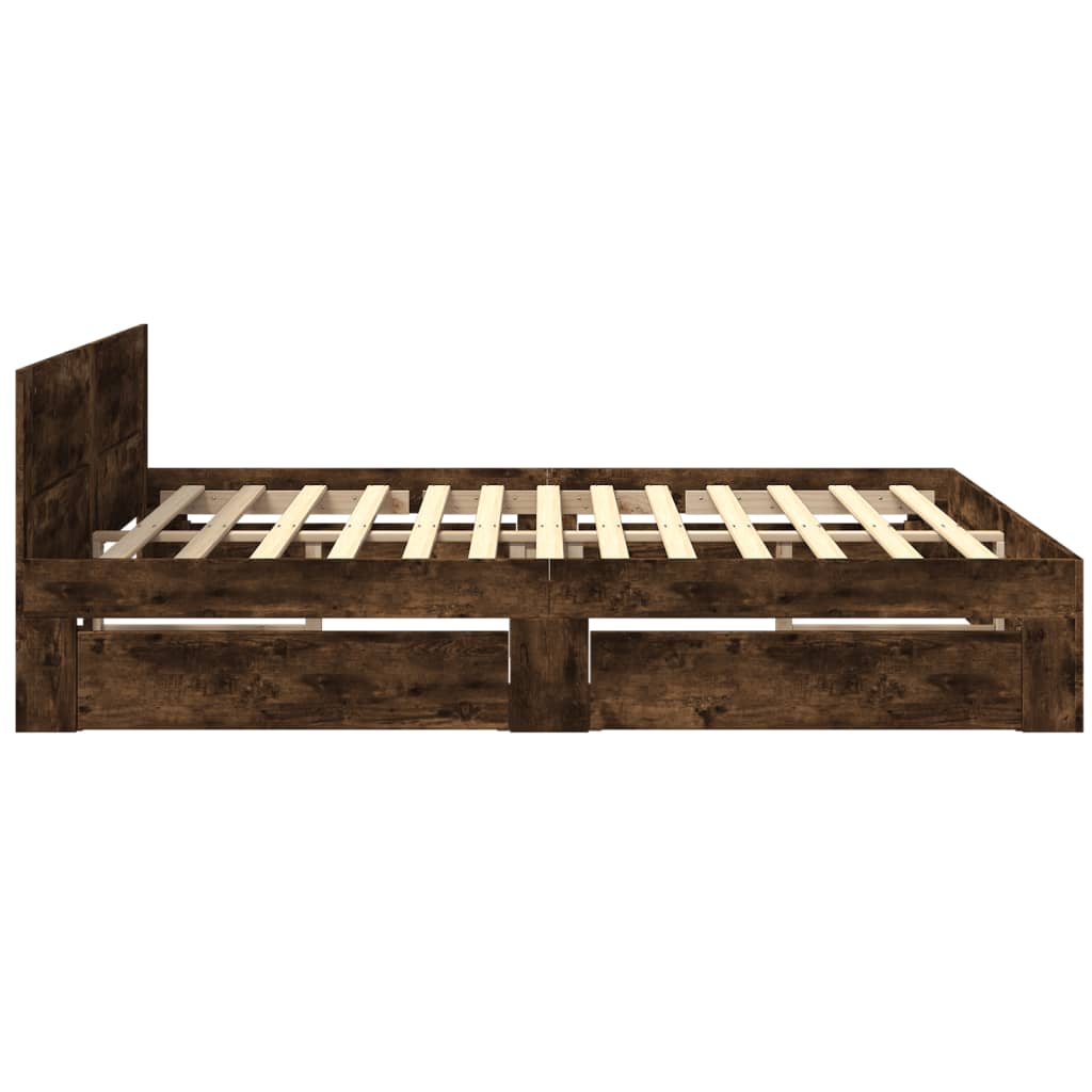 Bed frame with headboard smoked oak 180x200 cm wood material