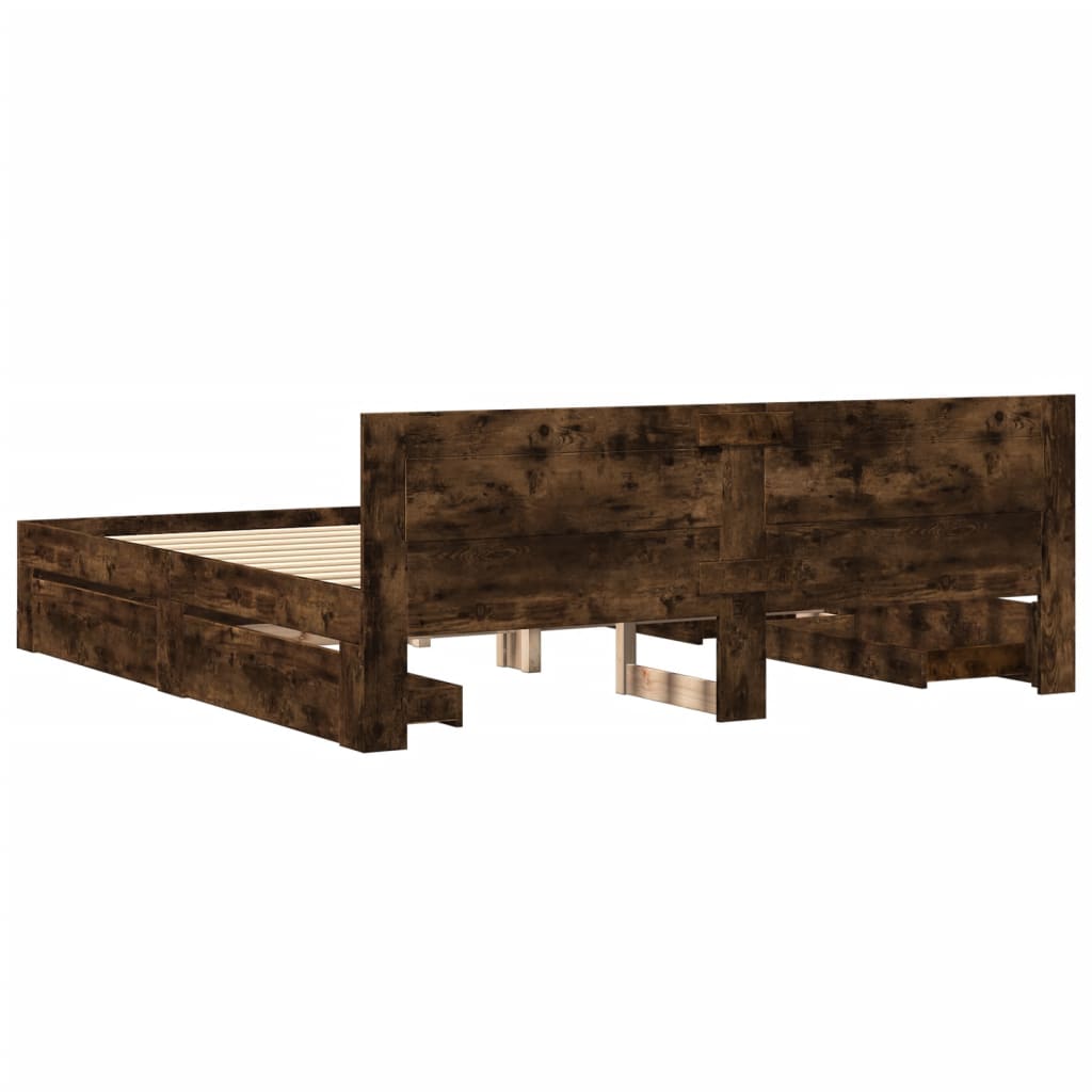Bed frame with headboard smoked oak 180x200 cm wood material