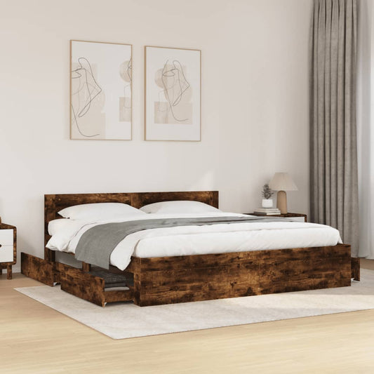 Bed frame with headboard smoked oak 180x200 cm wood material