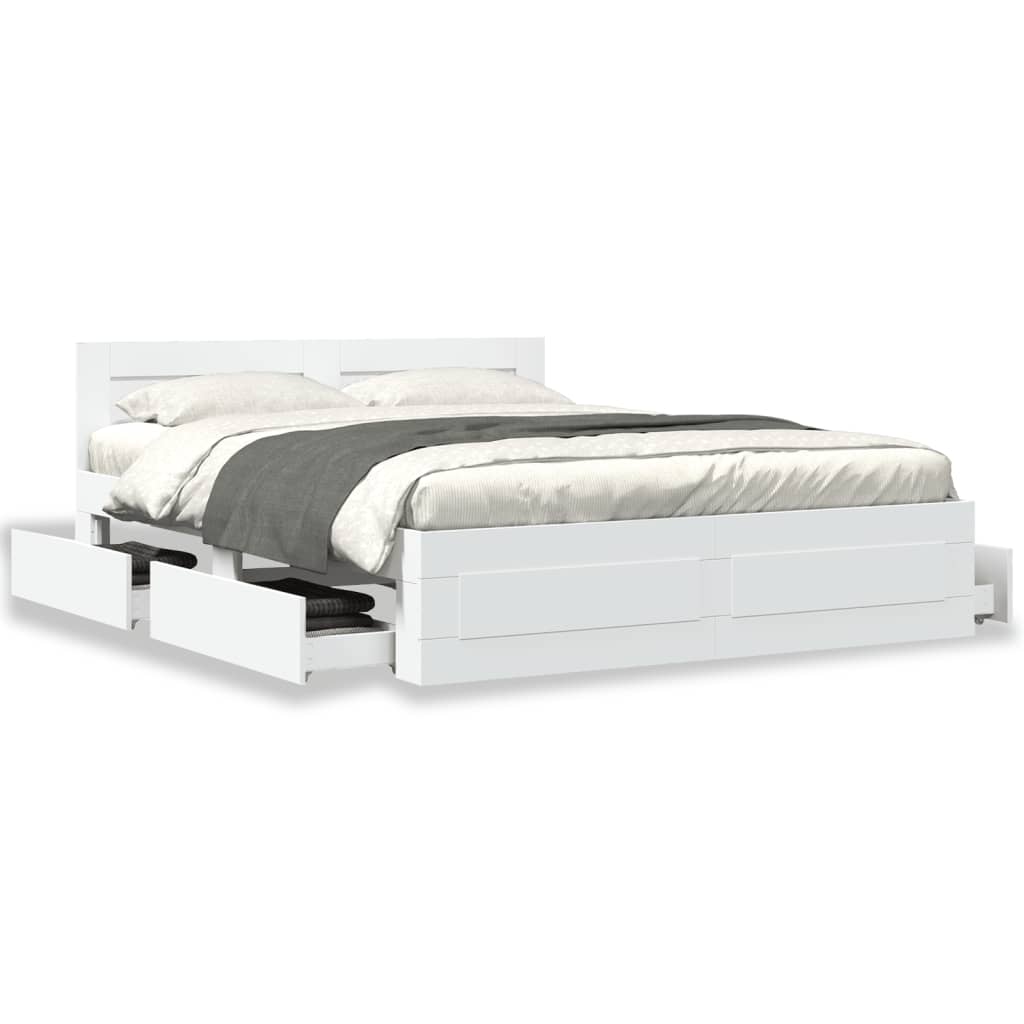 Bed frame with headboard without mattress white 160x200 cm