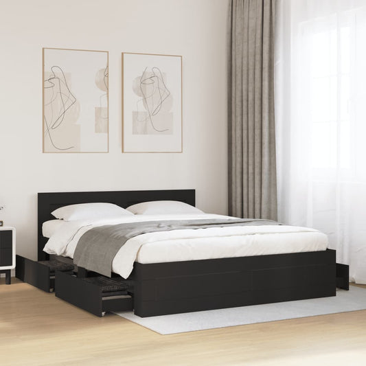 Bed frame with headboard without mattress black 160x200 cm