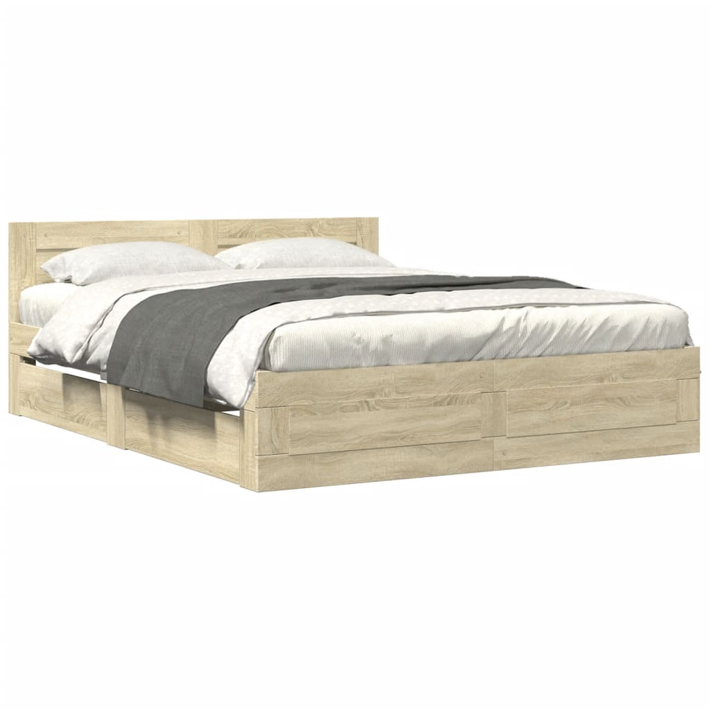 Bed frame with headboard Sonoma oak 160x200 cm wood material