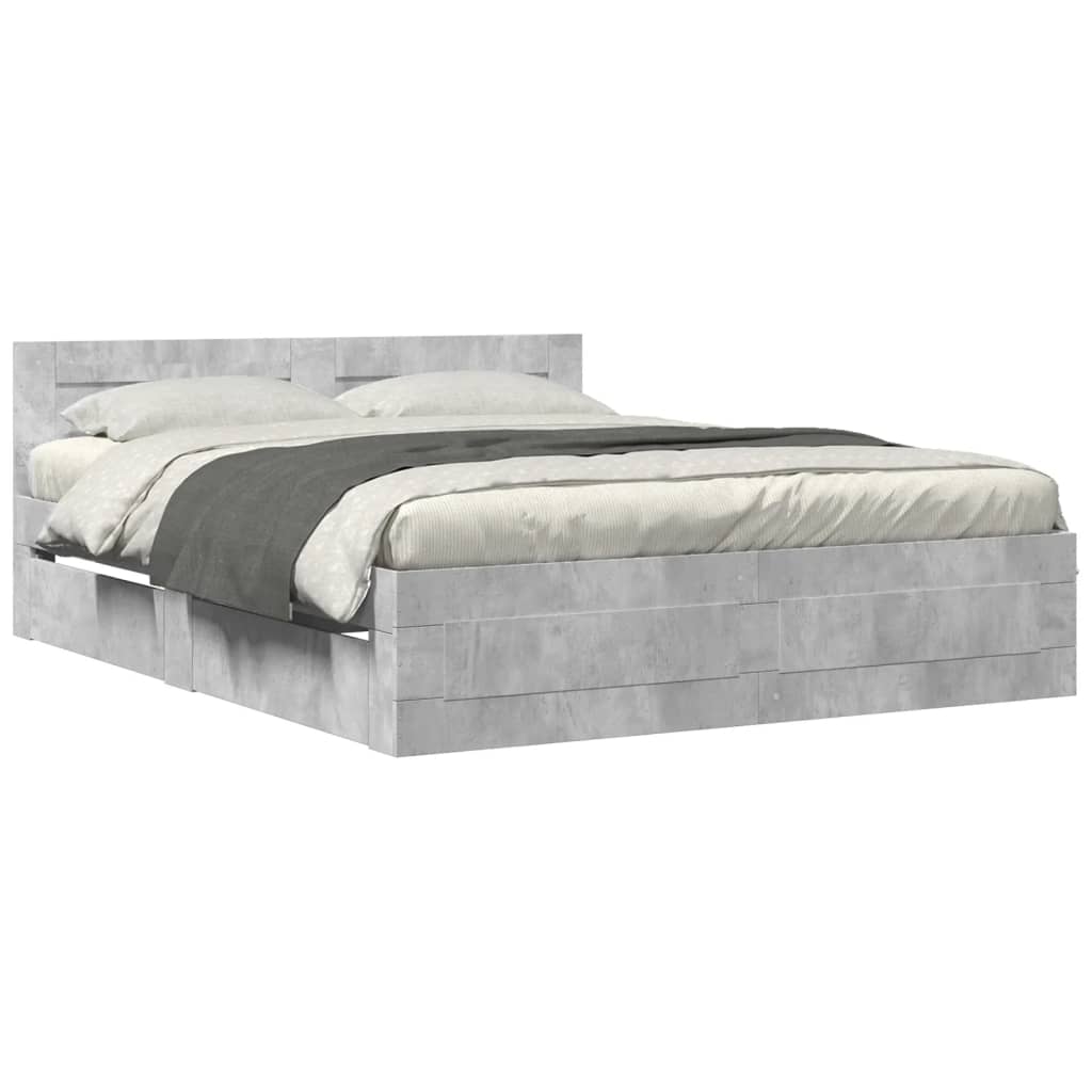 Bed frame with headboard concrete grey 160x200 cm wood material