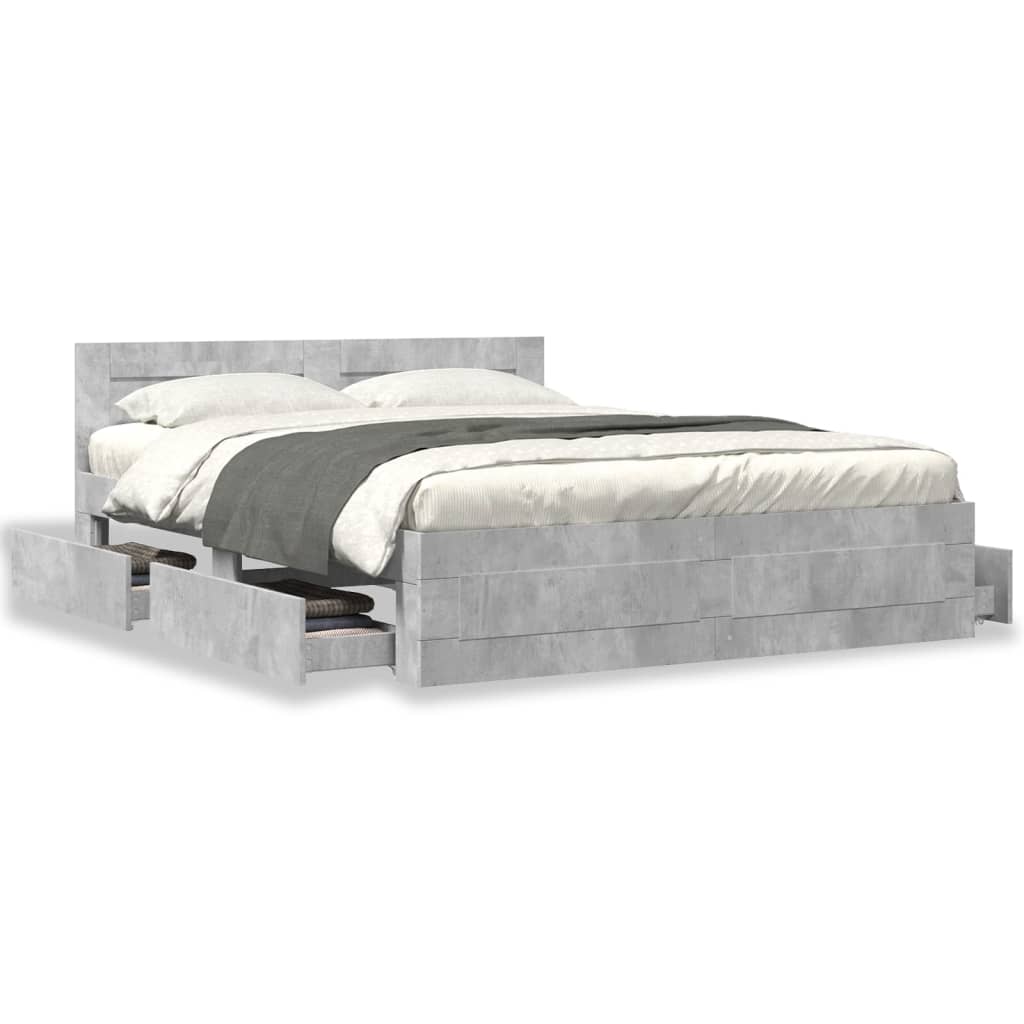 Bed frame with headboard concrete grey 160x200 cm wood material