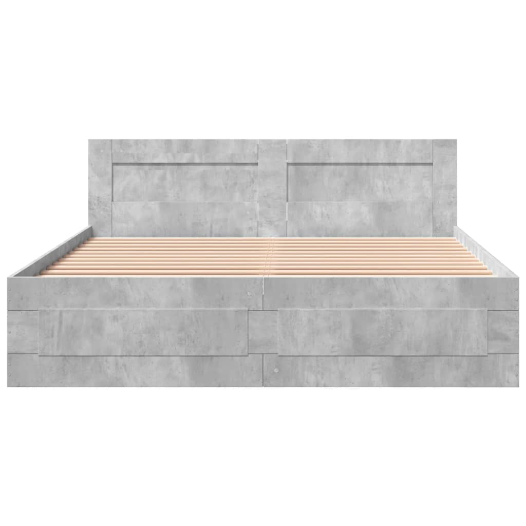 Bed frame with headboard concrete grey 160x200 cm wood material