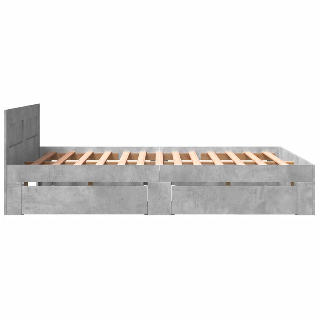 Bed frame with headboard concrete grey 160x200 cm wood material