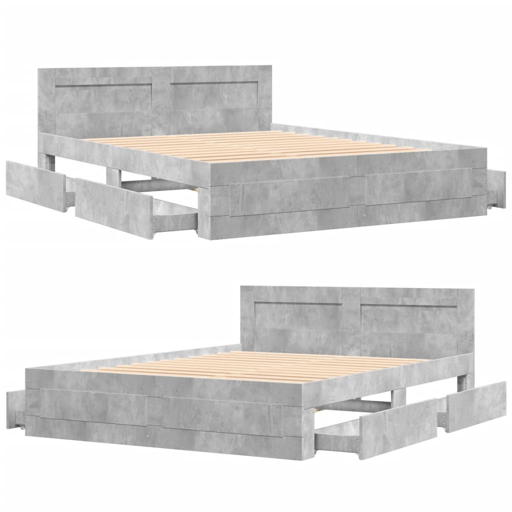 Bed frame with headboard concrete grey 160x200 cm wood material