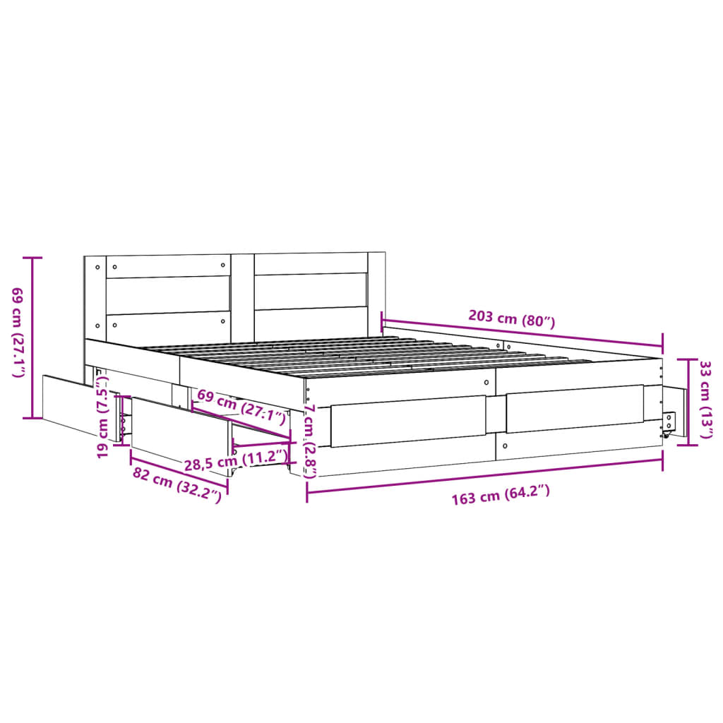 Bed frame with headboard concrete grey 160x200 cm wood material