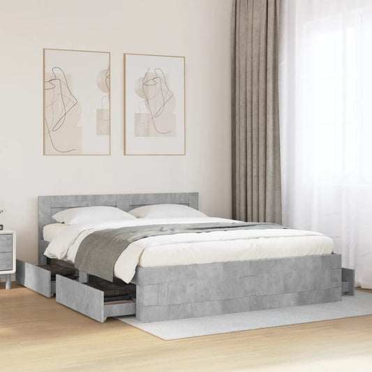 Bed frame with headboard concrete grey 160x200 cm wood material