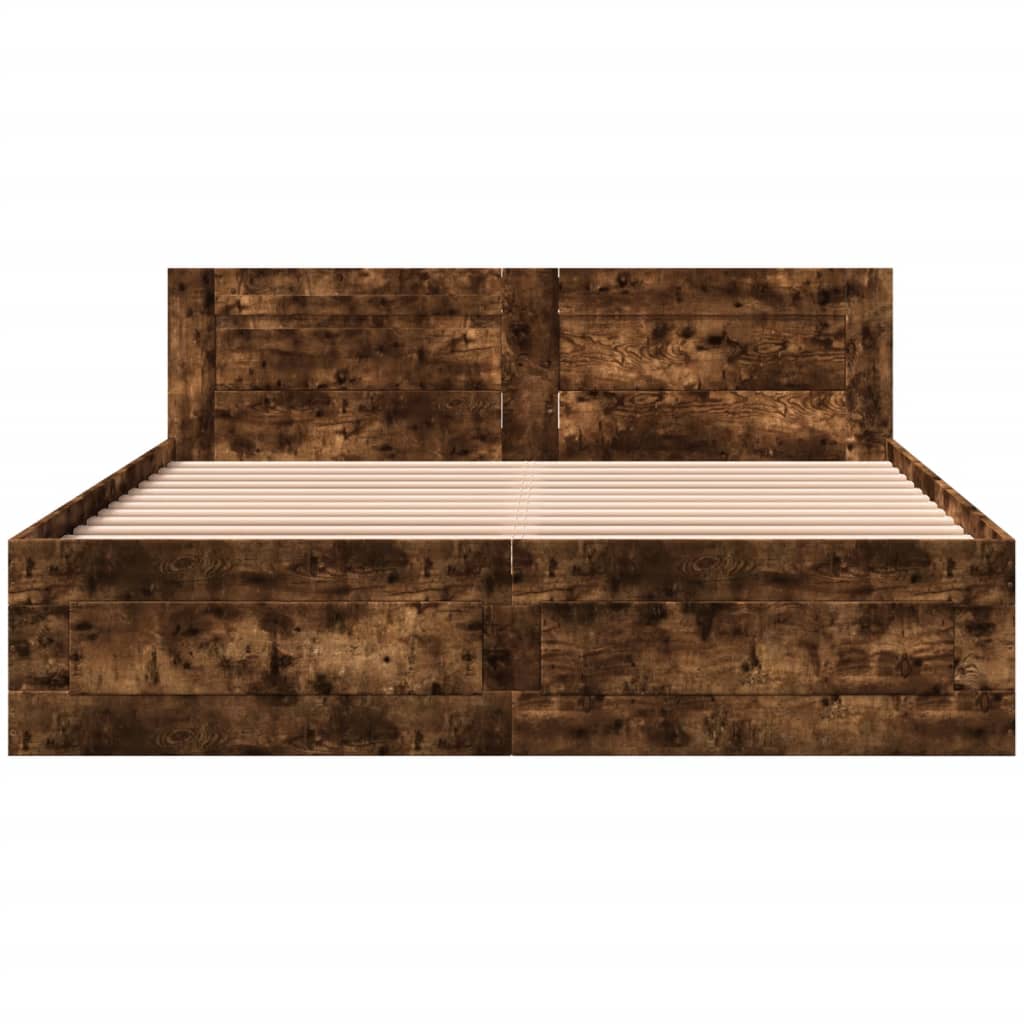 Bed frame with headboard smoked oak 160x200 cm wood material