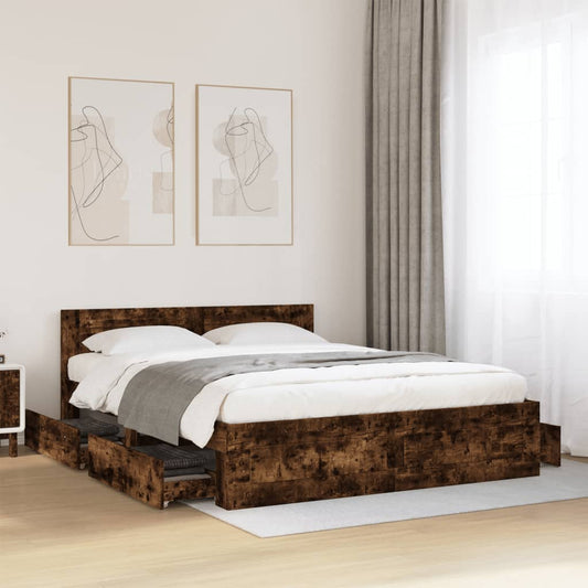 Bed frame with headboard smoked oak 160x200 cm wood material