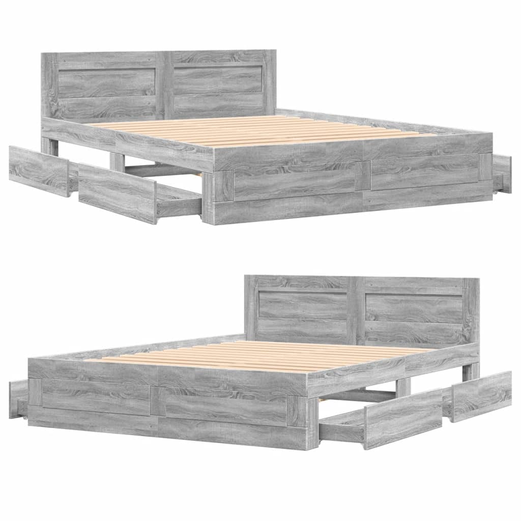 Bettgestell mit Kopfteil Grau Sonoma 160x200 cm Holzwerkstoff