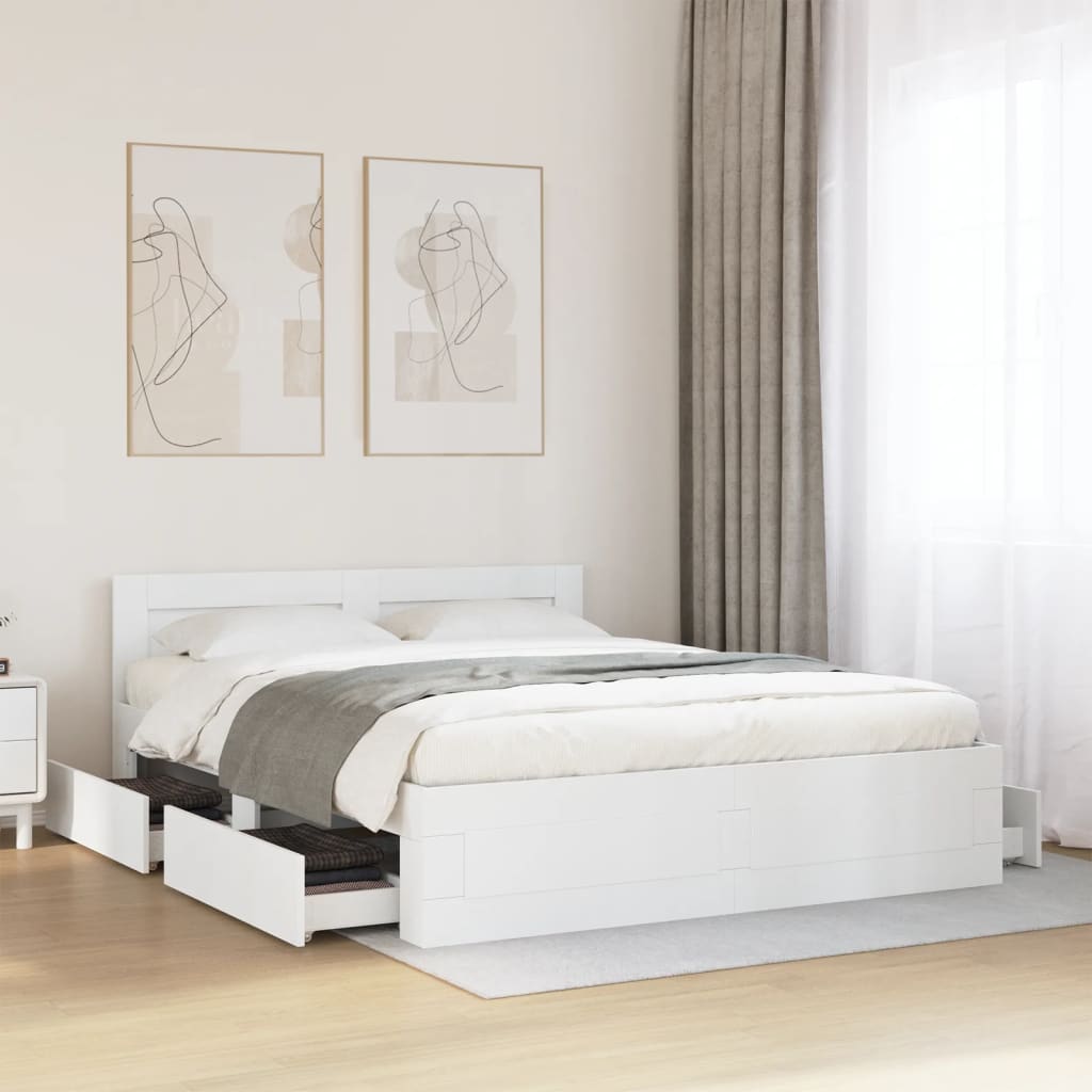 Bed frame with headboard without mattress white 150x200 cm