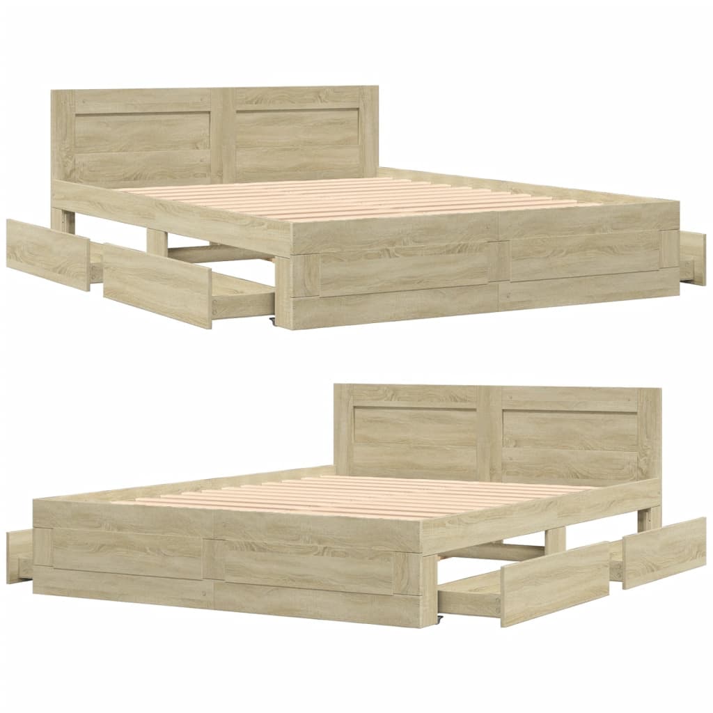 Bettgestell mit Kopfteil Sonoma-Eiche 150x200 cm Holzwerkstoff