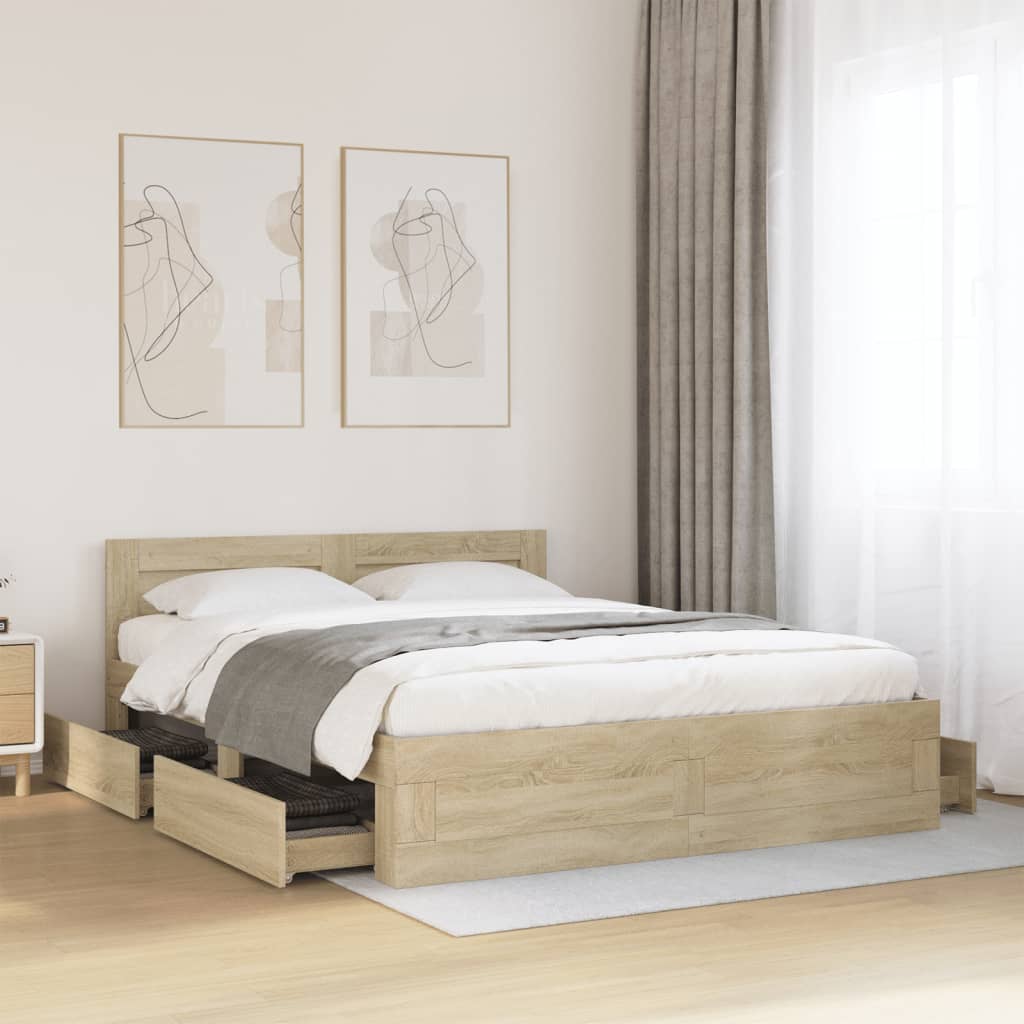 Bettgestell mit Kopfteil Sonoma-Eiche 150x200 cm Holzwerkstoff