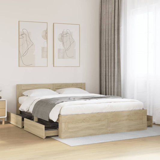 Bettgestell mit Kopfteil Sonoma-Eiche 150x200 cm Holzwerkstoff