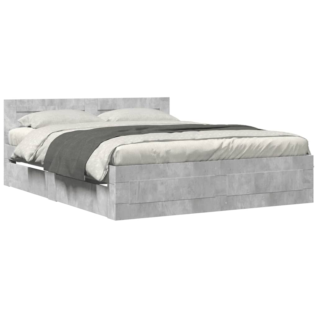 Bed frame with headboard concrete grey 150x200 cm wood material