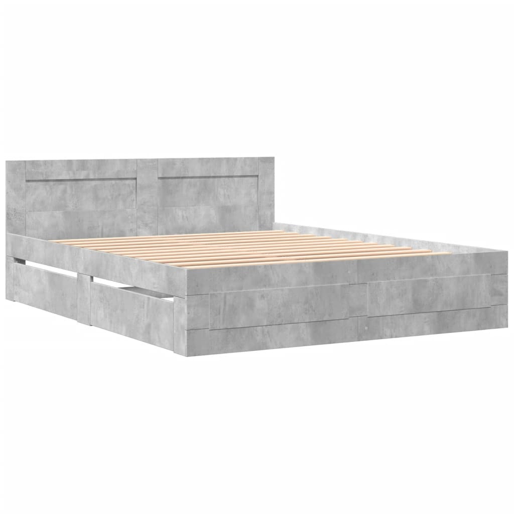 Bed frame with headboard concrete grey 150x200 cm wood material