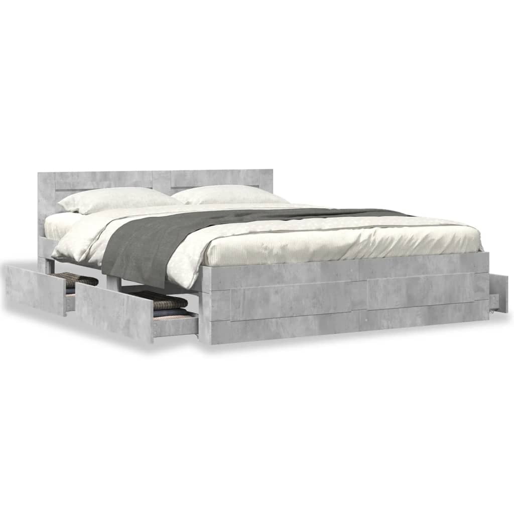 Bed frame with headboard concrete grey 150x200 cm wood material