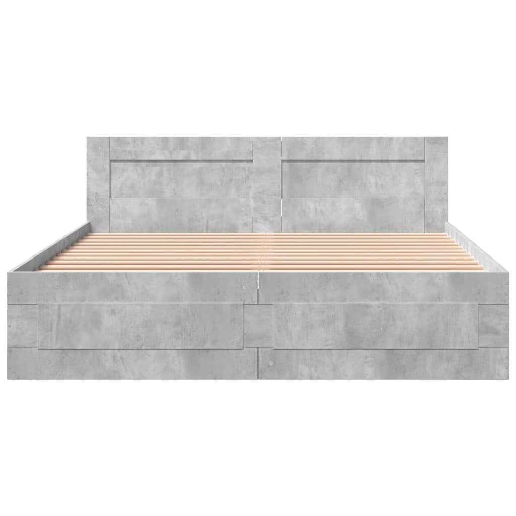 Bed frame with headboard concrete grey 150x200 cm wood material