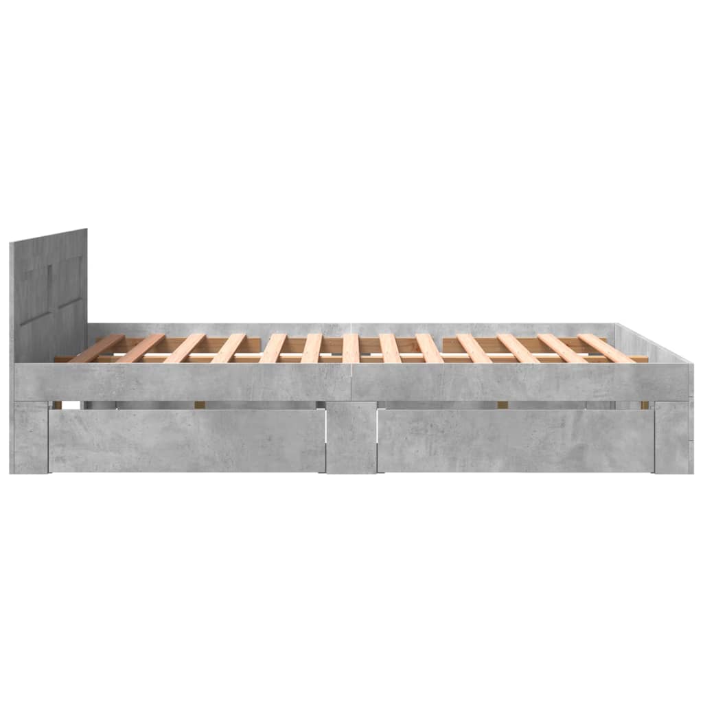 Bed frame with headboard concrete grey 150x200 cm wood material