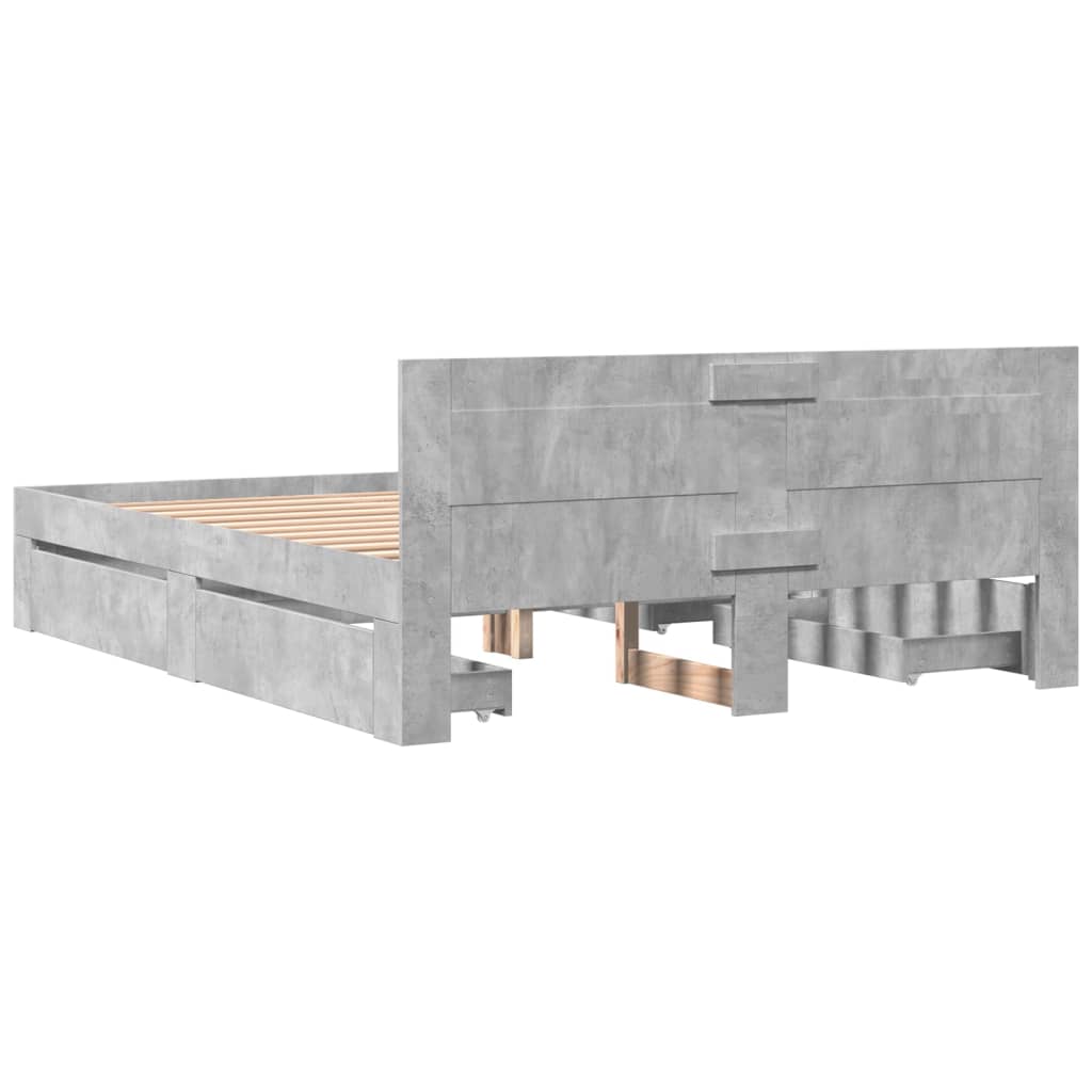Bed frame with headboard concrete grey 150x200 cm wood material