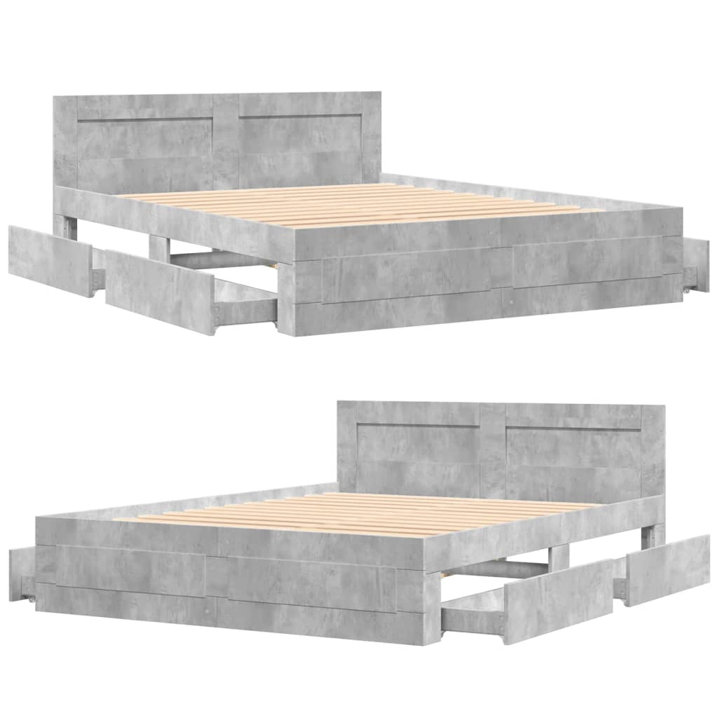 Bed frame with headboard concrete grey 150x200 cm wood material