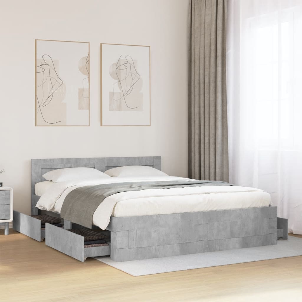Bed frame with headboard concrete grey 150x200 cm wood material