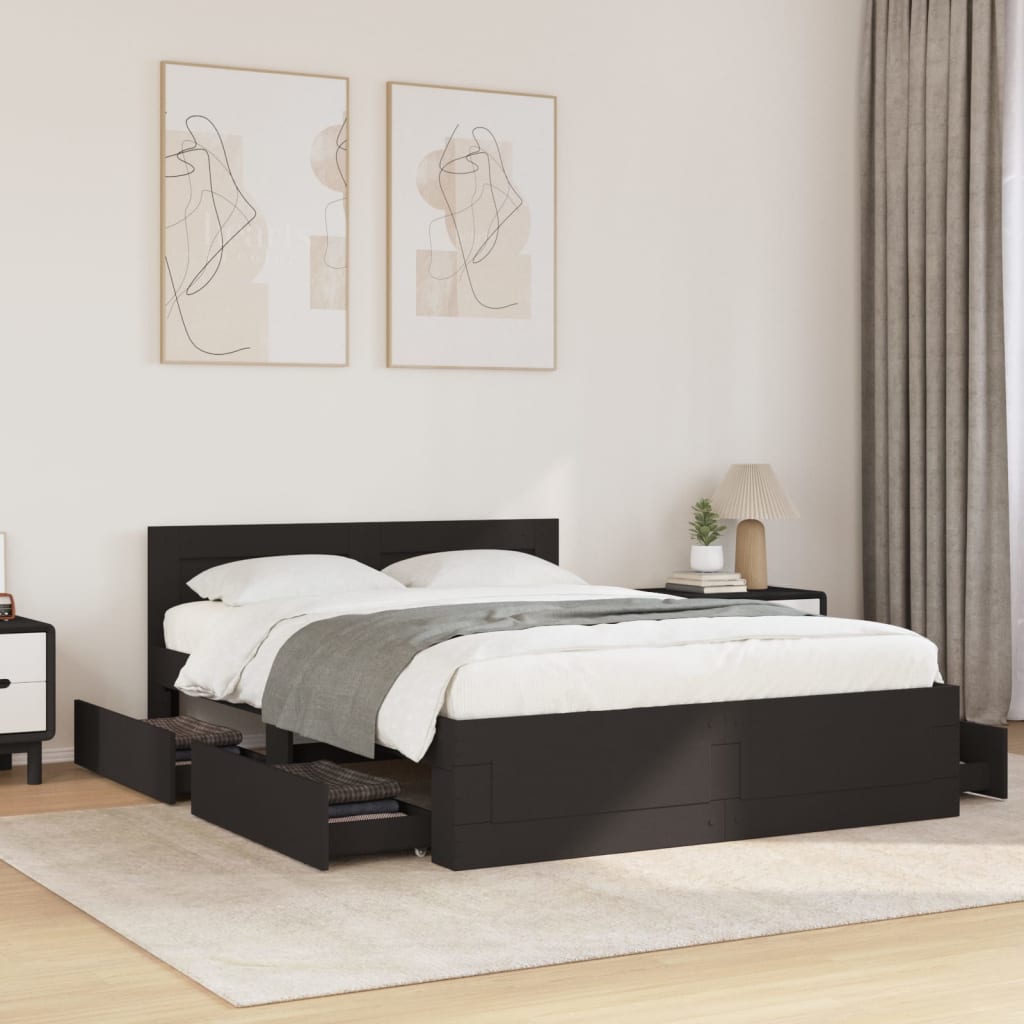 Bed frame with headboard without mattress Black 140x200 cm