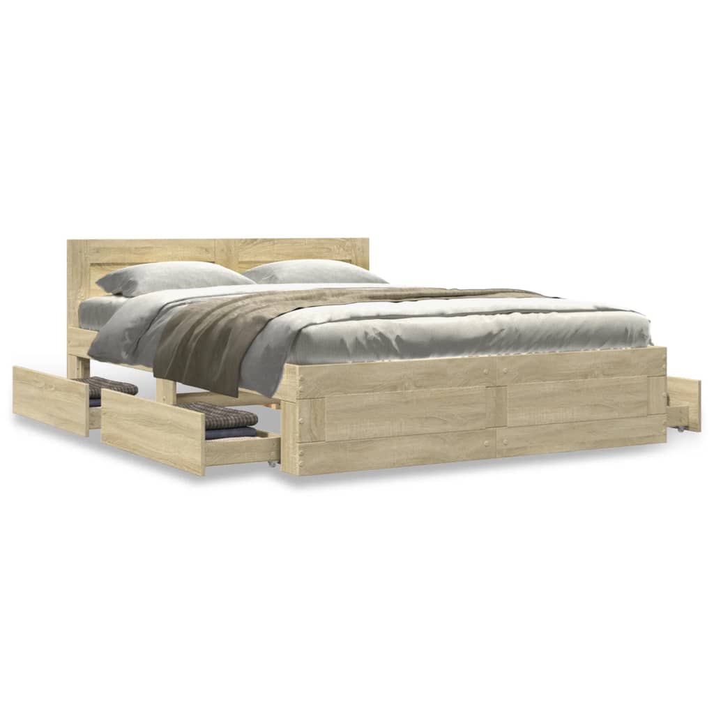 Bed frame with headboard Sonoma oak 140x200 cm wood material