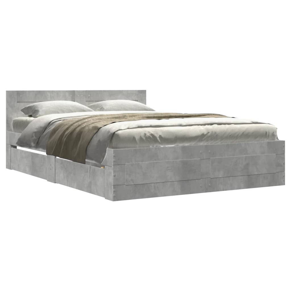 Bed frame with headboard concrete grey 140x200 cm wood material