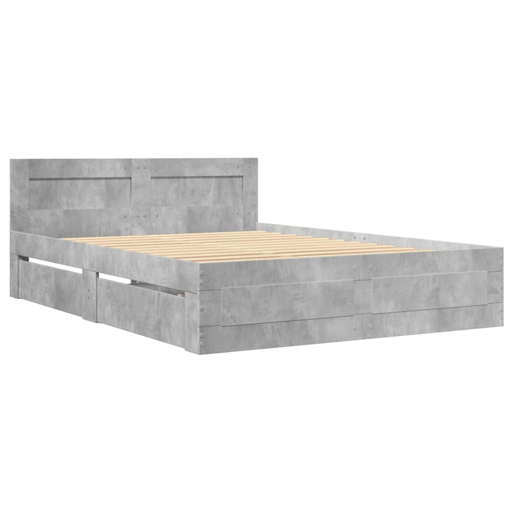 Bed frame with headboard concrete grey 140x200 cm wood material