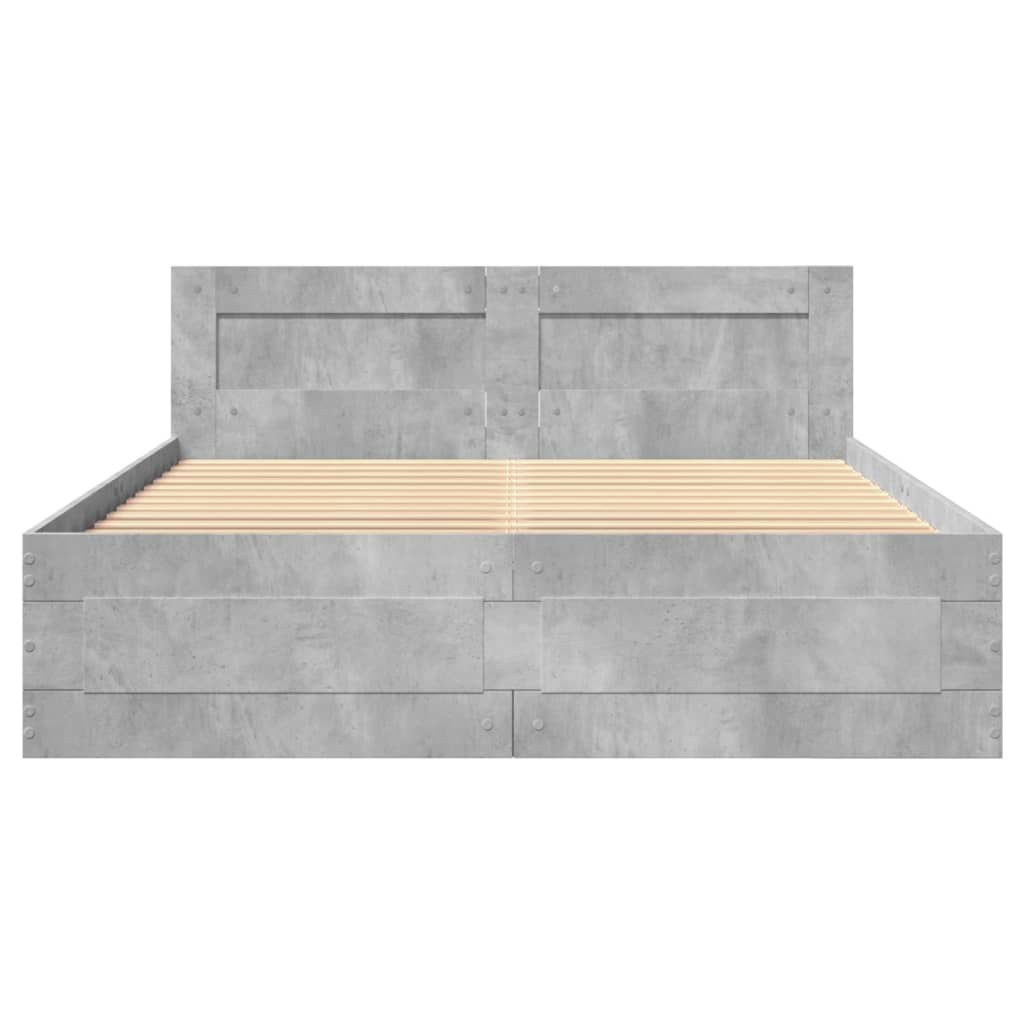 Bed frame with headboard concrete grey 140x200 cm wood material