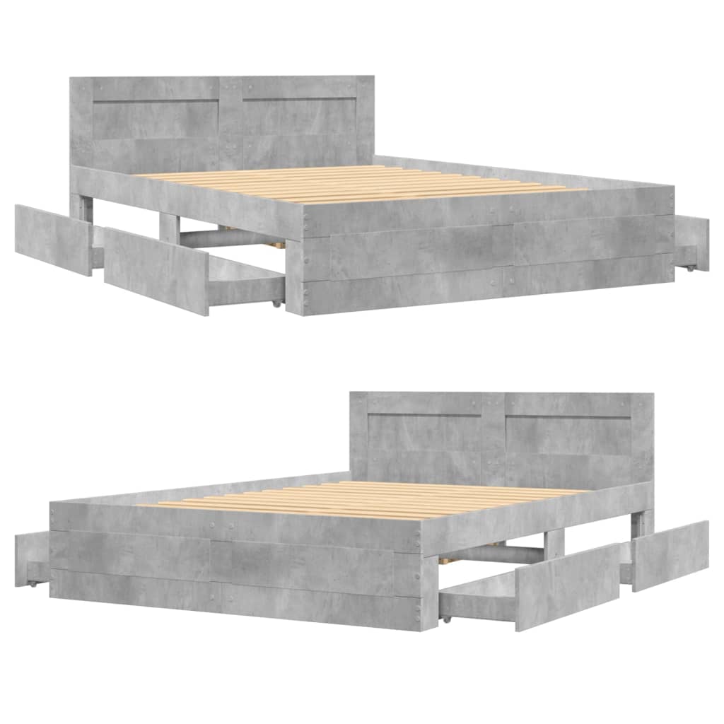 Bed frame with headboard concrete grey 140x200 cm wood material